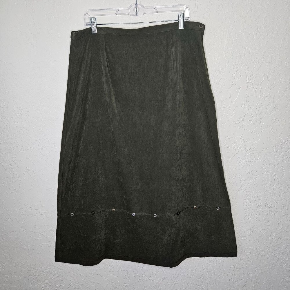 Vintage Monterey By Koret Olive Green Maxi Skirt SZ 12 Boho Fairycore faux suede